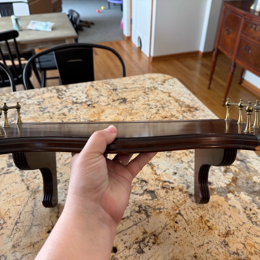 Vintage Ethan Allen Georgian Court Cherry Wood 24” wall shelf with Brass rails